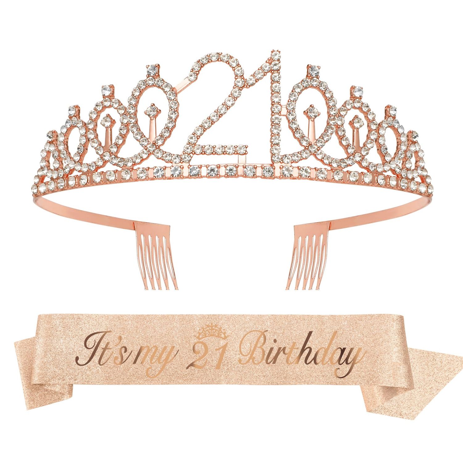 Birthday Girl Sash, 21st Rose Gold Tiara Crown &amp; Headband - Birthday Gifts &amp; Decorations