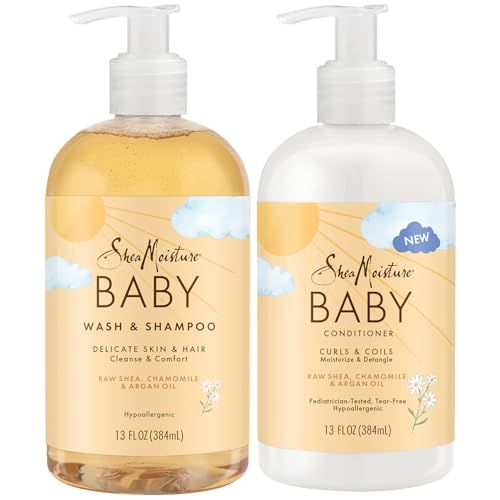 Shea Moisture Baby Care Set - Baby Wash &amp; Shampoo + Baby Conditioner, Delicate Skin &amp; Hair Care, Moisturizer &amp; Detangler for Coily &amp; Curly Hair, 13 Oz Ea (2 Piece Set)
