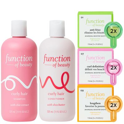 Function of Beauty Curly Hair Shampoo + Conditioner (11 oz Each) + Curl Definition, Anti-Frizz &amp; Lengthen #HairGoal Boosters Set - Sulfate-Free - Define, Shape and Moisturize Natural Curls