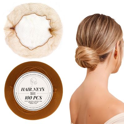 Hair Net 100Pcs 20Inch Packed Individually High Elastic Nylon Edge Invisible Hair Nets for Women Buns Food Service Dancer Cooking Wigs(100Pcs,Light Brown)