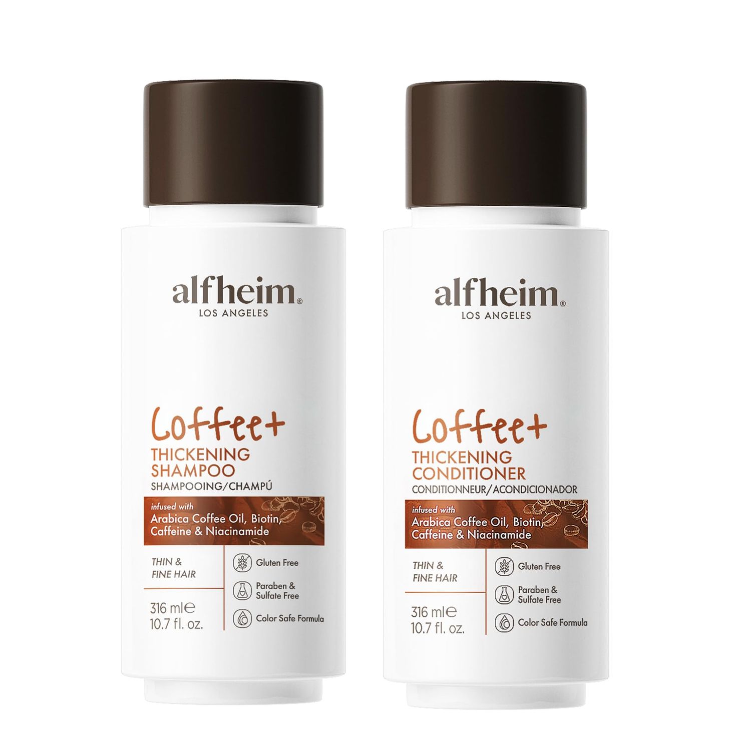 ALFHEIM Caffeine Shampoo and Conditioner Set | Strengthens Hair &amp; Supports Scalp Health | Biotin &amp; Niacinamide for Thicker, Fuller Hair | Sulfate-Free for Oily Scalp &amp; Thinning Hair | 10.7 oz Each