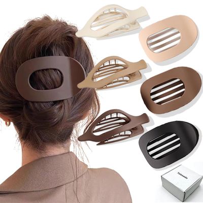 Flat Hair Claw Clip Set, Matte Finish French Hair Clips for Women, Neutral Colors Flat Hair Barrettes for Thick Hair