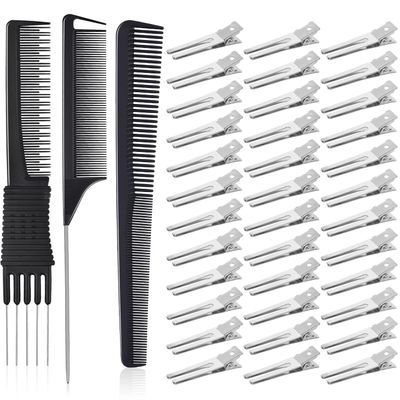 50Pcs Metal Hair Styling Clips, IKOCO No Crease Double Prong Hair Clips with 3 Parting Comb for Styling and Coloring