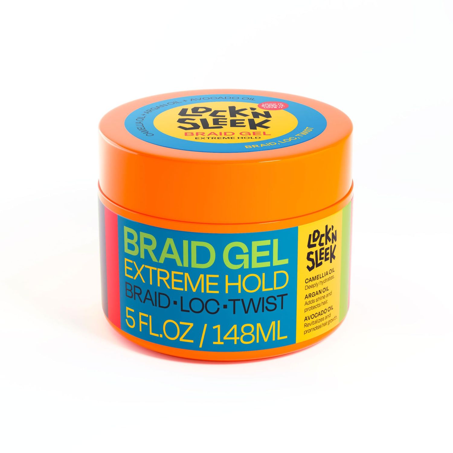 LOCK'N SLEEK Braiding Gel, Extreme Hold Braid, Loc, and Twist, Flake-Free, Tames Frizz, and Contol Edge (5 FL OZ)