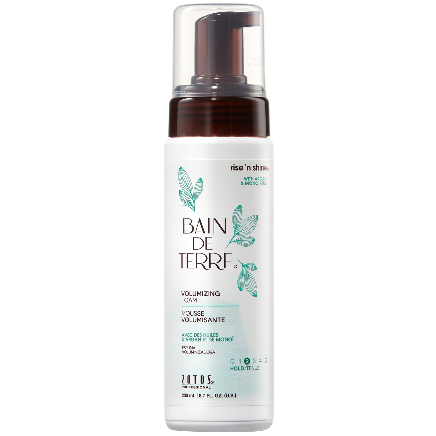 Bain de Terre Rise N&#39; Shine Volumizing Foam, Lightweight Medium Hold &amp; Volume with Argan &amp; Monoi Oils, Paraben-Free, Color-Safe, Vegan, 6.7 Fl Oz