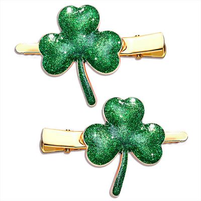 St. Patricks Day Hair Clips Rhinestone Glitter Green Leaf Hairpins for Women Lucky Shamrock Hair Clips Costume Hair Accessory Holiday Party Gifts (Glitter)