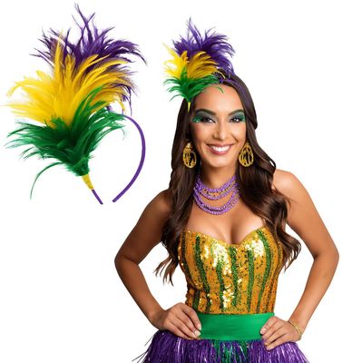 Nicky Bigs Novelties Mardi Gras Feather Headpiece - Lightweight Comfortable Feather Headband - 1920&#39;s Flapper Mardi Gras Headband - Parade Cosplay Halloween Costume Accessory, One Size