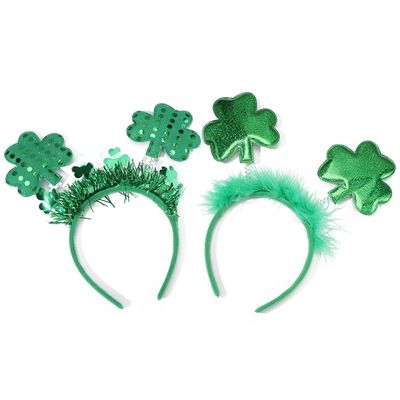 DRESBE St. Patrick&#39;s Day Headbands Green Shamrock Clover Headband Festival Costume Accessories for Women and Girls(Pack of 2) (A)