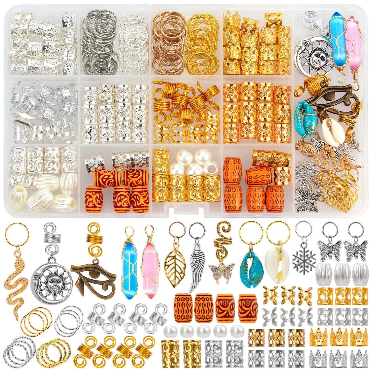 200 PCS Hair Jewelry Accessories Women&#39;s Ring , Dreadlocks Gem Crystal Charms, Loc Tube Bead Braided Jewelry, Braid Cuffs,Clips