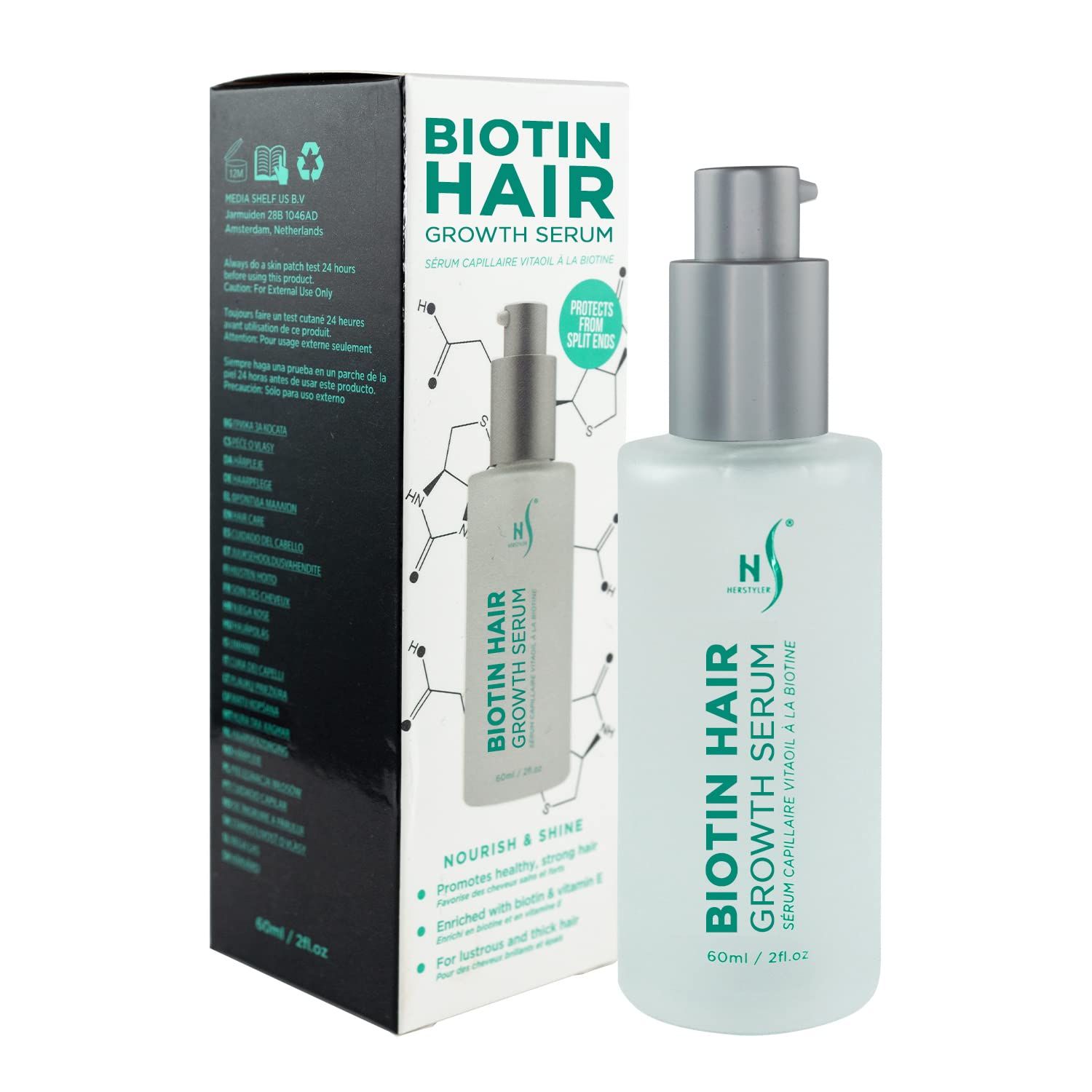 HerStyler Biotin Hair Serum for Women - for Dry and Damaged Hair - Boosts Shine, Hair Growth, Thickening - Non Greasy - 2 Fl. Oz. (1 Pack)