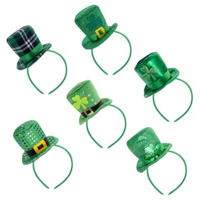 JAZGROM 6 Pcs St Patricks Day Headband for Women Outfits Leprechaun Hat Green Top Hats Shamrock St Patricks Day Accessories Party Favors