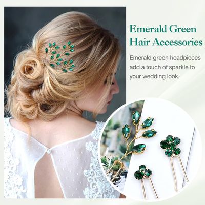 inSowni 11 Pieces Vintage Emerald Green Headpieces Party Prom Wedding Bridal Rhinestone Hair Side Combs Slides+U-shaped Hair Pins Accessories for Brides Bridesmaids Women Girls