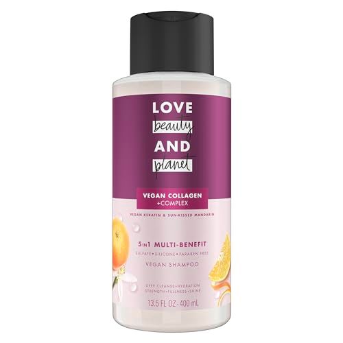 Love Beauty and Planet 5-in-1 Multi-Benefit Shampoo Vegan Keratin Collagen &amp; Sun-Kissed Mandarin for a Deep Cleanse, Hydration, Strength, Fullness &amp; Shine, 13.5 oz