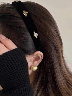 TERSE Black Velvet Headband with White Pearl Accents - Cute Vintage Designer Hair Accessory for Women&#39;s Holiday Fashion
