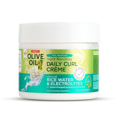 Olive Oil Max Moisture Super Nourishing Daily Curl Crme infused with Rice Water &amp; Electrolytes for Supercharged Hydration &amp; Growth (8.0 oz)