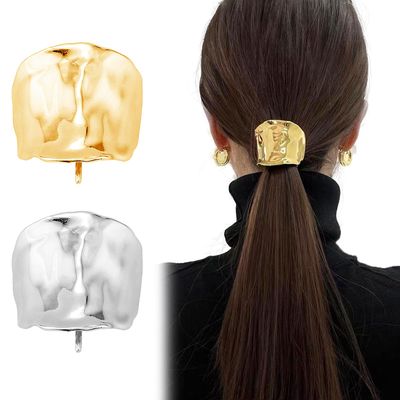 Ainvhh 2 Pcs Ponytail Holder Hair Clips, 1.96Inch Metal High Ponytail Cuff Hair Barrettes, Decorative Strong Hold French Fine Hair Jaw Clips Accessories for Women Girl (Gold, Silver)