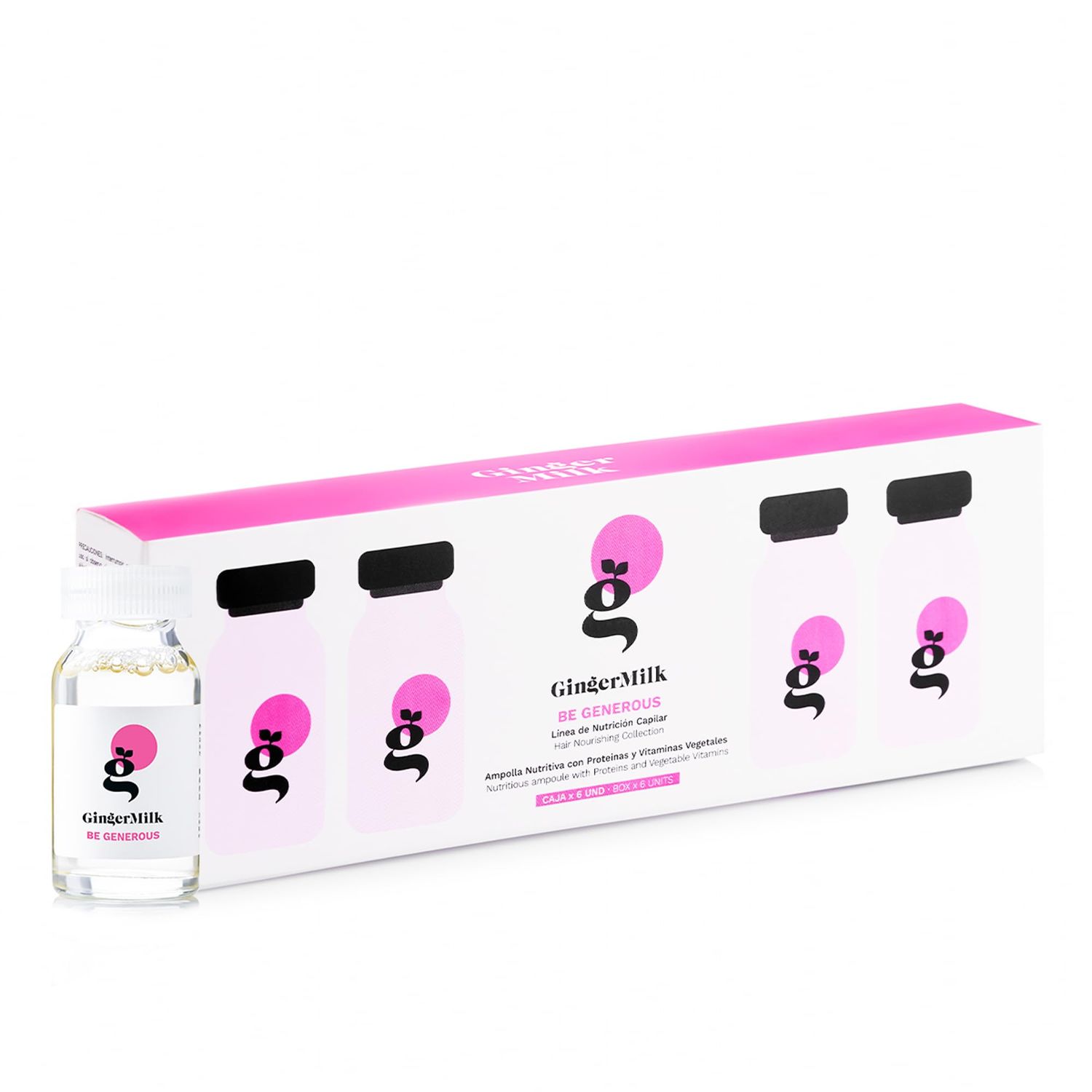 Ginger Milk Nutritive Hair Ampoule with Proteins and Pro-Vitamin B5 | BE GENEROUS | (Pack 6 x 0.5 fl oz)