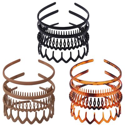 Drnytunk 12 Pcs Plastic Headbands with Teeth,Headbands for Women Men Non Slip,Comb Hair Bands Accessory for Teen Girls,Black khaki Turtle