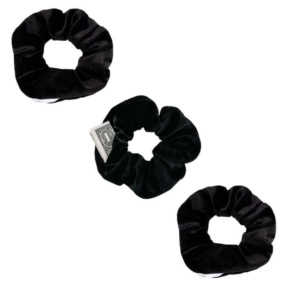 SUNEBOIZ Zipper Scrunchies, Pocket Scrunchie, SECRET &amp; HIDDEN, Velvet Hair Ties Bracelet, Compatible with Apple AirPods 3&amp;2&amp;1, Key Money Chapstick Storage Bag, Elastics Hair Band (3PCS Black)