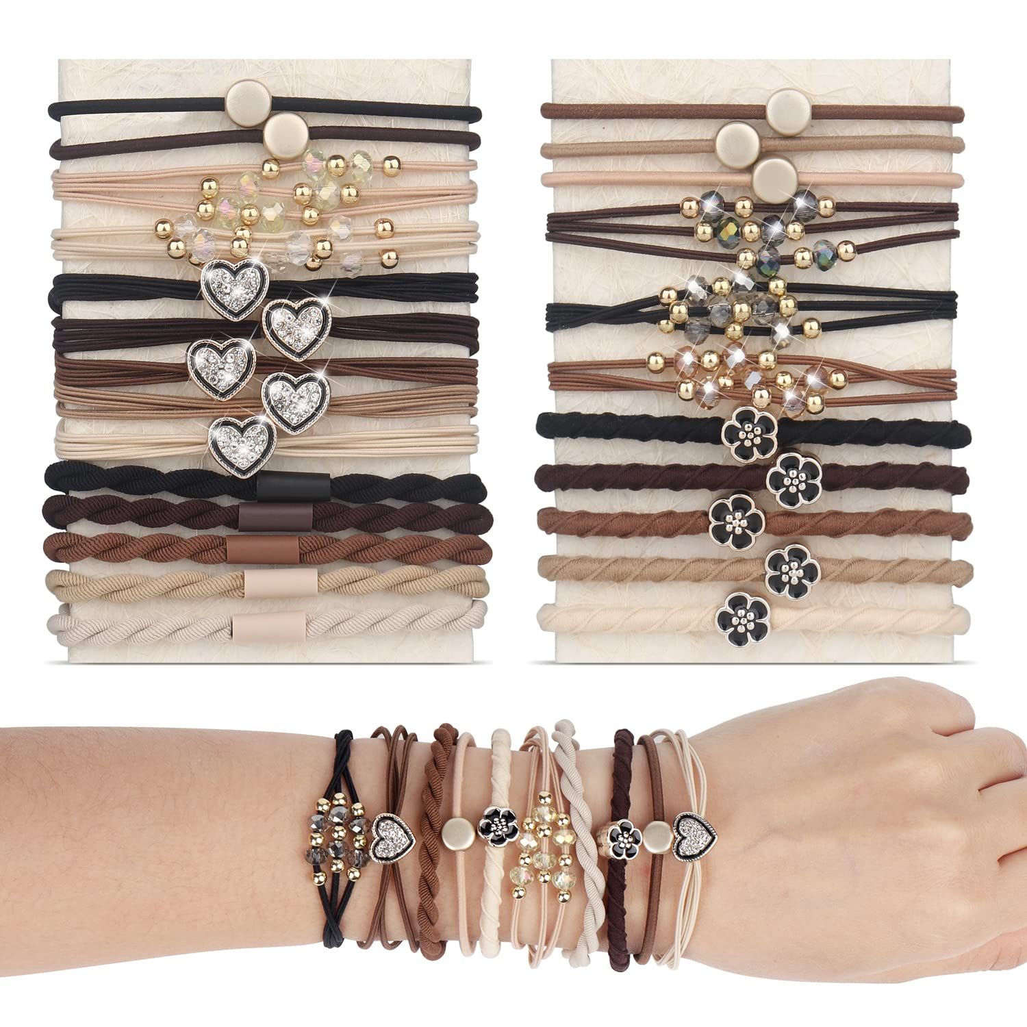 YONOY 25 Pcs Boho Hair Ties for Women, 5 Styles Cute Hair Tie Bracelets for Thin &amp; Thick Hair/Pony Tails, No Damage Elastics