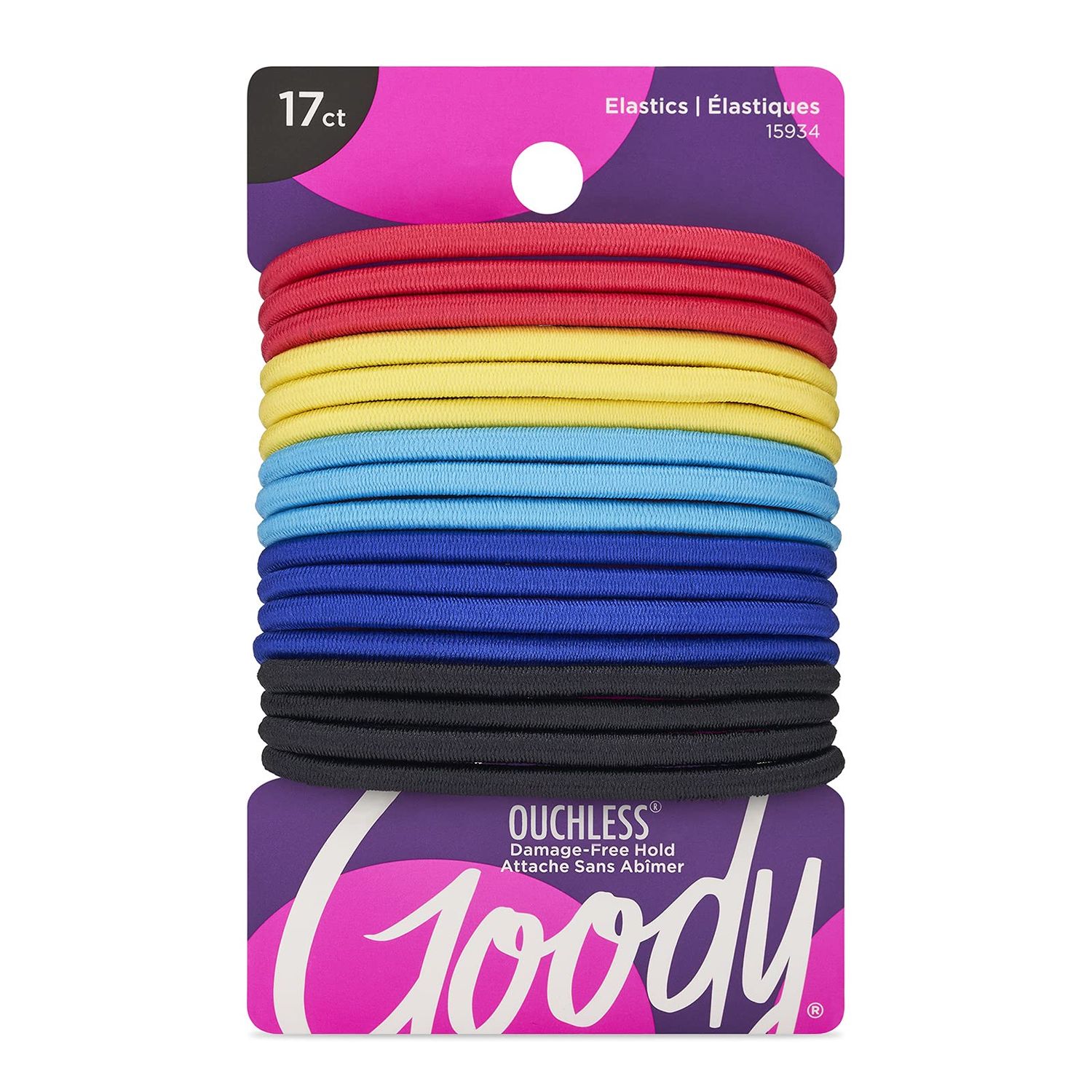 Goody Ouchless Elastic Hair Tie - 17 Count, Assorted Colors - 4MM for Medium Hair - Pain-Free Hair Accessories for Men, Women, Boys, and Girls - Perfect for Long Lasting Braids, Ponytails, and More