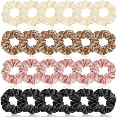 XunYee 24 Pcs Silk Hair Scrunchies Hair Ties Bands Colorful Satin Silk Elastic Large Satin Ponytail Holders Vintage Accessories for Women(3.94 Inch,Classic Colors)