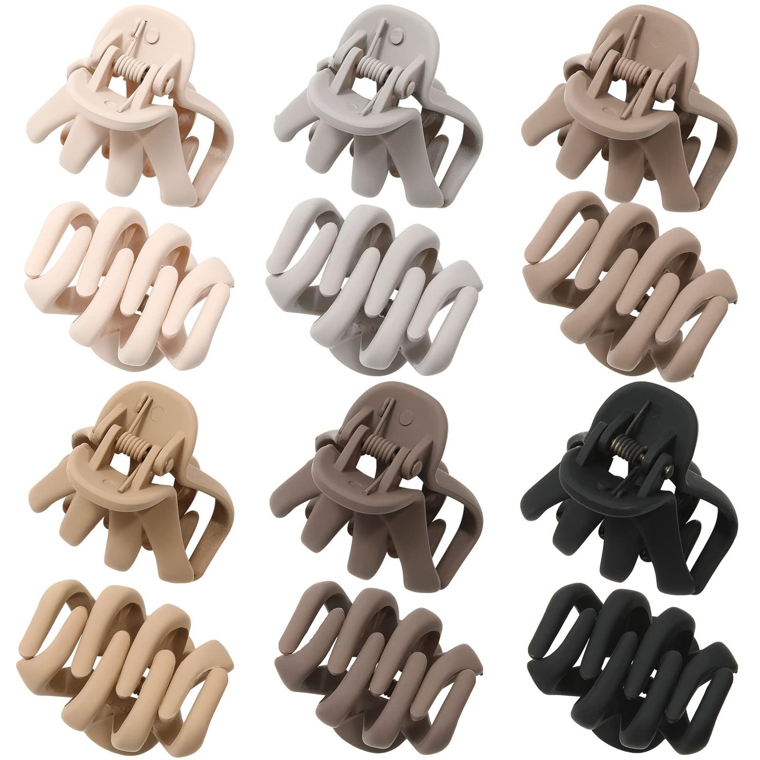 Small Hair Clips for Women Octopus Small Claw Clips 12 Pcs Matte Hair Claw Cute Jaw Clip (Octopus - Coffee/Brown/Beige/Grey/Black)