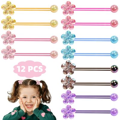 12PCS Ball Charm Hair Ties for Little Girls, Colored Camellia Bead Rubber Band Bubble Hair Ties with Balls No Damage Ponytail Holders for Toddler Girls (Pink, Purple, Blue, Rose Red, Grey,Yellow)
