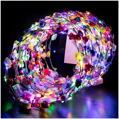 20 Pcs LED Flower Crowns Headbands - Light Up Headband for Women, Garlands Glowing Floral Wreath Crowns for Wedding Beach Party Birthday Cosplay Gifts