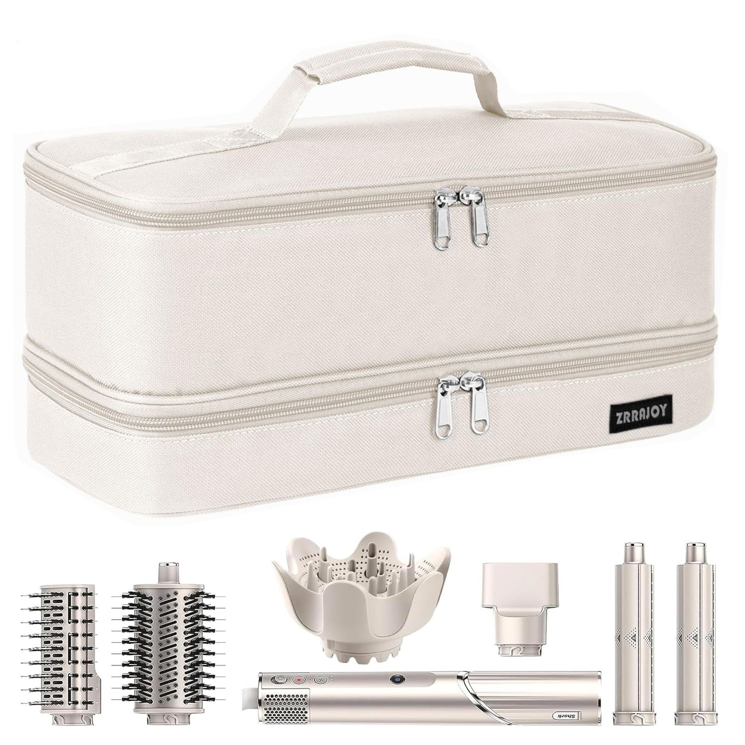 ZRRAJOY Double Layer Storage Case For Shark Flexstyle, Travel Carrying Case For Shark 430/440 Flexstyle, Organizer Bag For Shark Flexstyle/Dyson Airwrap Styler Attachments (Beige)