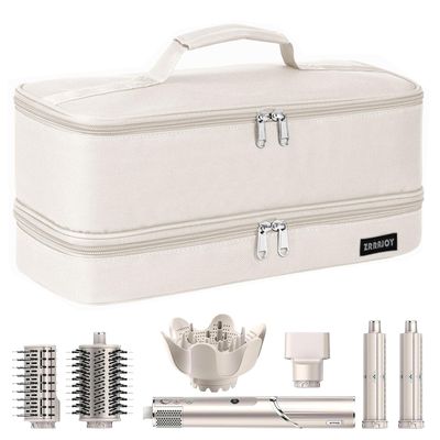 ZRRAJOY Double Layer Storage Case For Shark Flexstyle, Travel Carrying Case For Shark 430/440 Flexstyle, Organizer Bag For Shark Flexstyle/Dyson Airwrap Styler Attachments (Beige)