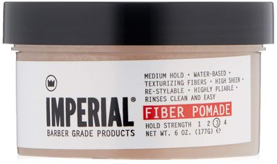 Imperial Barber Fiber Pomade - Medium Hold Water-Based High Sheen Formula with Texturizing Fibers 6 oz for Men&#39;s Hair Styling