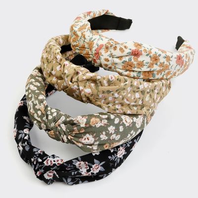 Huachi Headbands for Women and Girls, 4 Packs Fashion Flower Printed Knotted Head Bands for Women s Hair, Non Slip Boho Wide Thick Top Knot Hairbands, Womens Trendy Hair Accessories