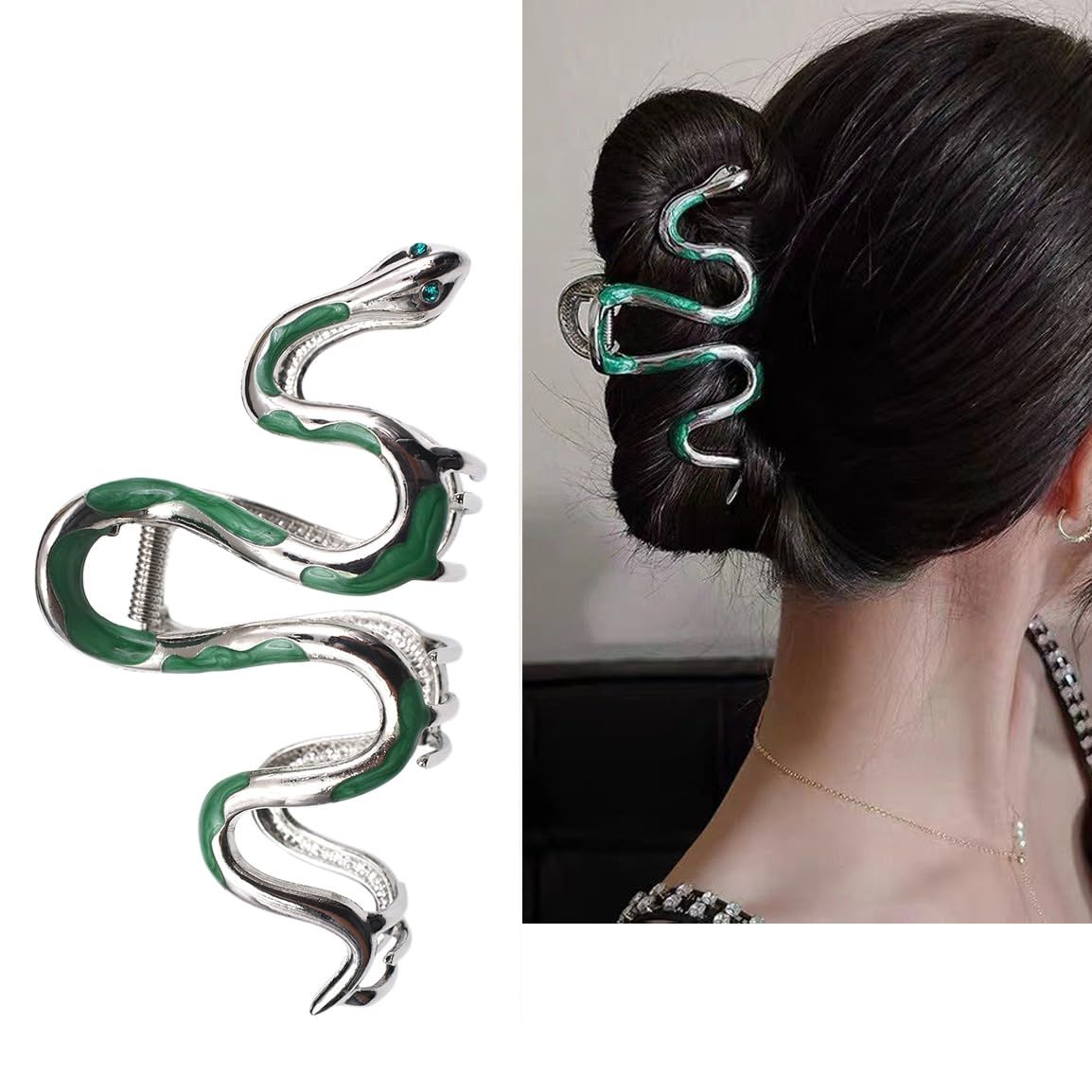 Fashionable Green Snake Design Metal Hair Claws Non Slip 4.3&quot; Big Hair Claws Clips Halloween Gothic Women Girls Hair Accessories