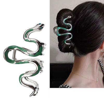 Fashionable Green Snake Design Metal Hair Claws Non Slip 4.3&quot; Big Hair Claws Clips Halloween Gothic Women Girls Hair Accessories