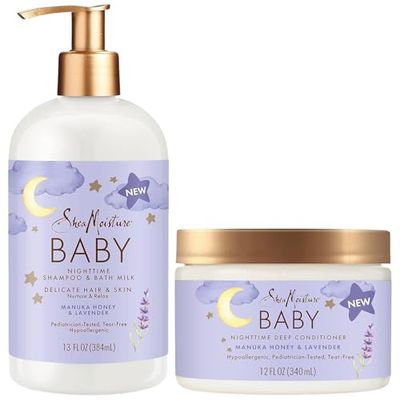 Shea Moisture Baby Care Set - Relaxing Nighttime Shampoo &amp; Bath Milk + Nighttime Deep Conditioner, Manuka Honey &amp; Lavender (2 Piece Set)