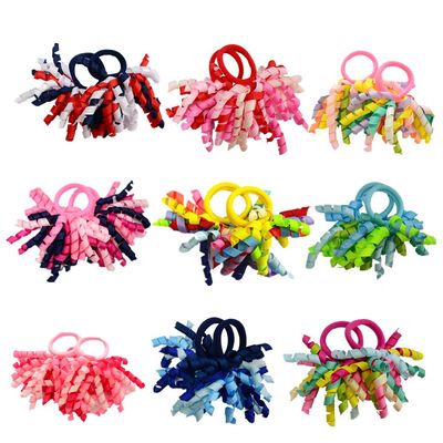Pack of 18 Mix Color Boutique Girls&#39; Curly Korker Bow Hair Ties