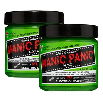 MANIC PANIC Classic Electric Lizard Semi Permanent Hair Color - Bright Neon Green Hair Dye for Women &amp; Men That Lasts 4-6 Weeks - Vegan, Ammonia &amp; Cruelty-Free - Create &amp; Mix Custom Shades (4oz / 2pk)