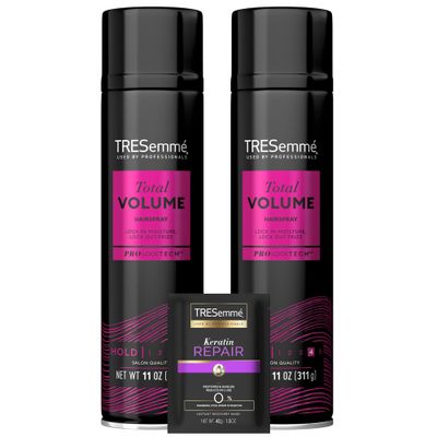TRESemm Hairspray, Total Volume, 2-Pack + Keratin Repair Hair Mask - Moisturizing Hair Spray, Anti-Frizz Hair Products (3 Piece Set)