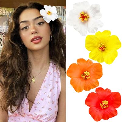 4Pcs Hawaiian Flower Hair Clips for Women,Plumeria Hibiscus Hair Clips Rose Hair Barrettes 3.5 Inch Artificial Flower Clips,Hair Accessories for Vacation Beach Party, Boho Clips for Girls Wedding