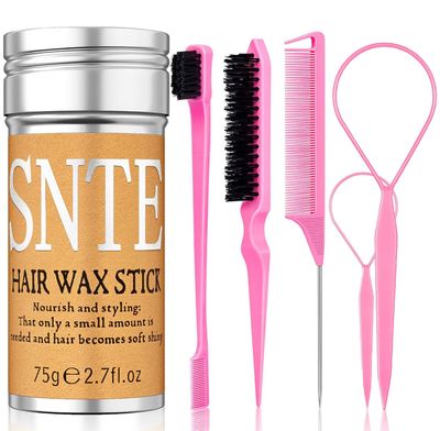 6Pcs Hair Wax Stick Set for Flyaways,Topsy Tail Hair Tools for Women,Teen Girls &amp; Kids,Slick Back Hair Brush,Hair Bun Accessories,Non-greasy Hair Styling Tools Slick Stick,2.7 Oz
