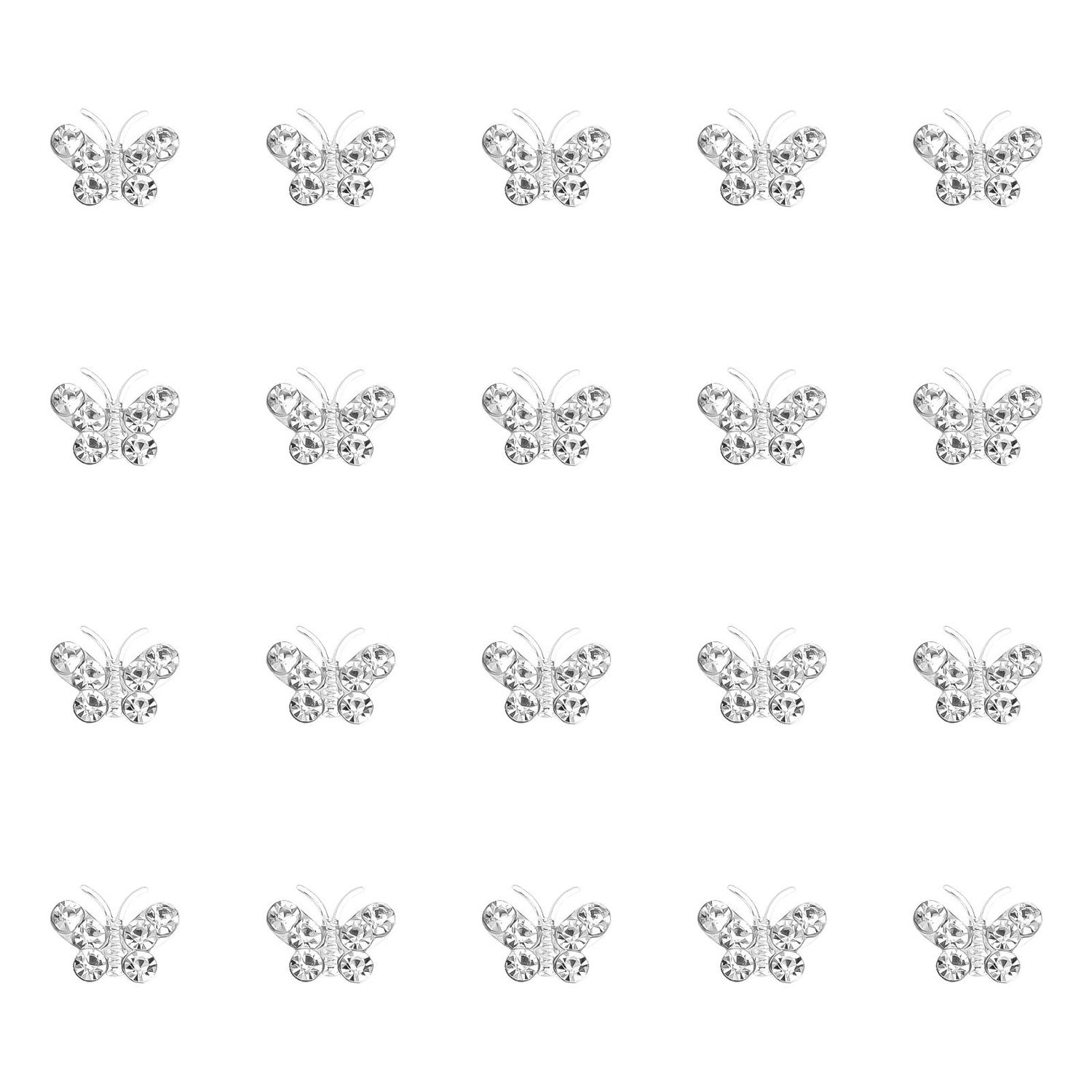 YISSION 20Pcs Mini Rhinestone Butterfly Hair Clips Cute Silver Hair Pins Small Decorative Hair Clips Wedding Hair Barrettes Bridal Hair Accessories for Girls Women