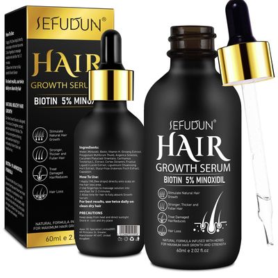 2Pack 5% Minoxidil for Men and Women Hair Growth Serum, Biotin Infused Hair Regrowth Treatment for Beard &amp; Scalp Hair Loss &amp; Thinning, Promotes Thicker, Fuller, Healthier Hair - 4.04 oz
