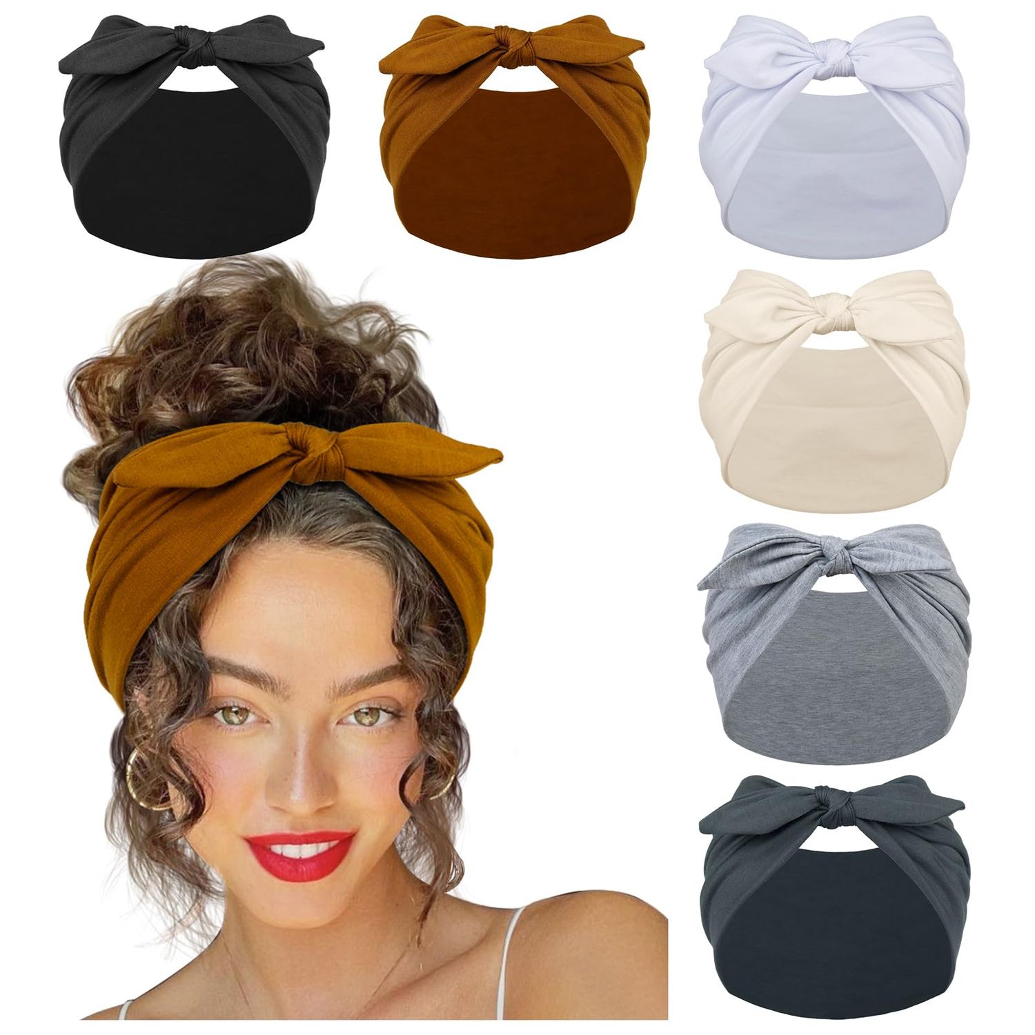 Huachi 6 Packs Bow Headbands for Women 7 Extra Wide Head Bands for Womens Hair Non Slip Headwraps Workout Turban Hair Accessories