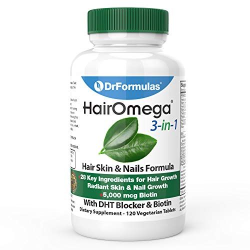 DrFormulas HairOmega 3-in-1 Hair Growth Vitamins with DHT Blocker, Biotin for Women &amp; Men | Hair Skin and Nails Supplement for Hair Loss, 120 Pills