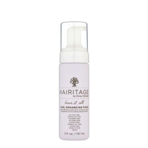 Hairitage Curl Enhancing Foam Mousse with Quinoa + Rice Protein for Frizz Control + Moisture - Lightweight Formula - Leaves Hair Full + Bouncy - Set Hairstyles + Curls, 5 oz