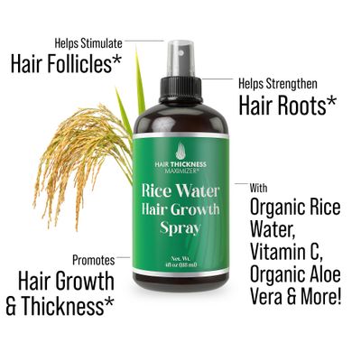 Hair Thickness Maximizer Rice Water for Hair Growth Spray - Rice Water Spray for Hair Growth and Thickening - Fermented Rice Water Spray with Vitamin B & C - Vegan Hair Spray for Women & Men
