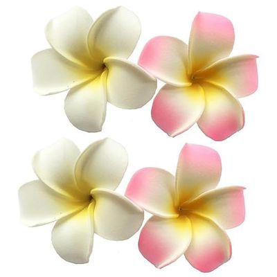 4 Pcs 7cm White and Pink Hawaiian Frangipani Plumeria Foam Head Flower Party Beach Hair Clip Hair Clips