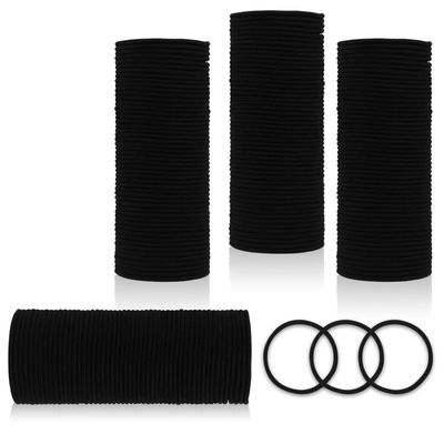 Emrlyr Hair Tie, 200 Count - Black, 3mm Thick Elastic Hair Ties for Women Girls, Men - No Damage, Perfect for Fine, Curly Hair and Sensitive Scalps