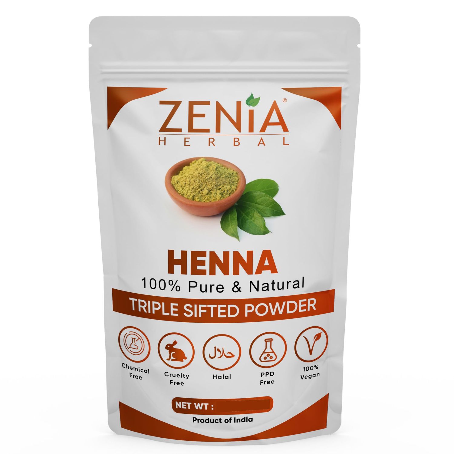Zenia 100% Pure &amp; Natural Henna Powder (Lawsonia Inermis) | 100 grams (3.5 oz) | Orange-Red Hair Color | Triple Sifted | Fresh from Rajasthan | No Chemicals, No Additives